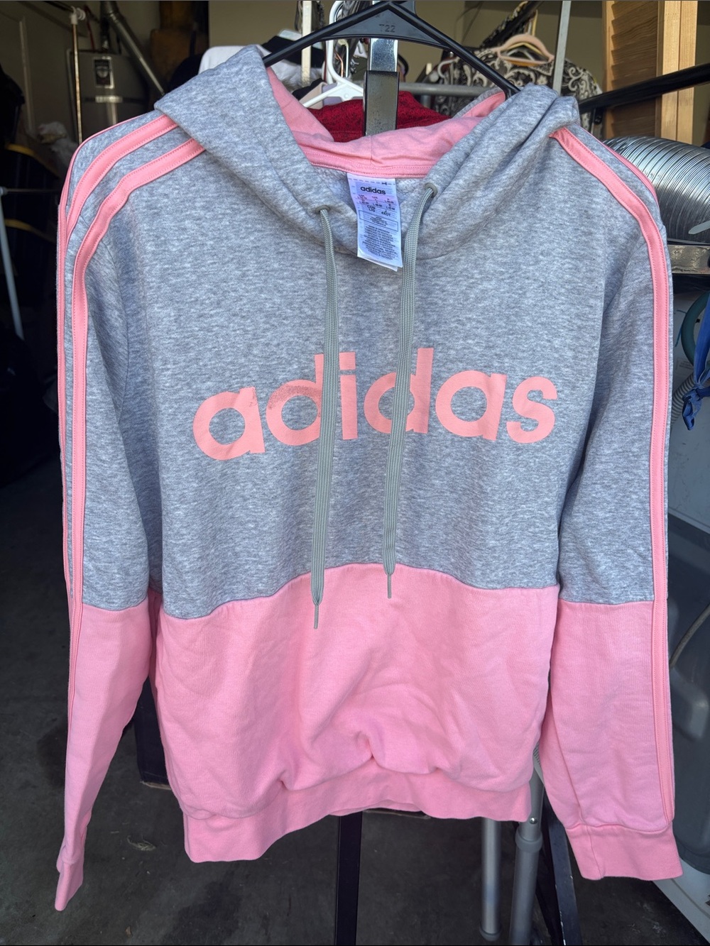 adidas Gray and Pink Colorblock Pullover Hoodie